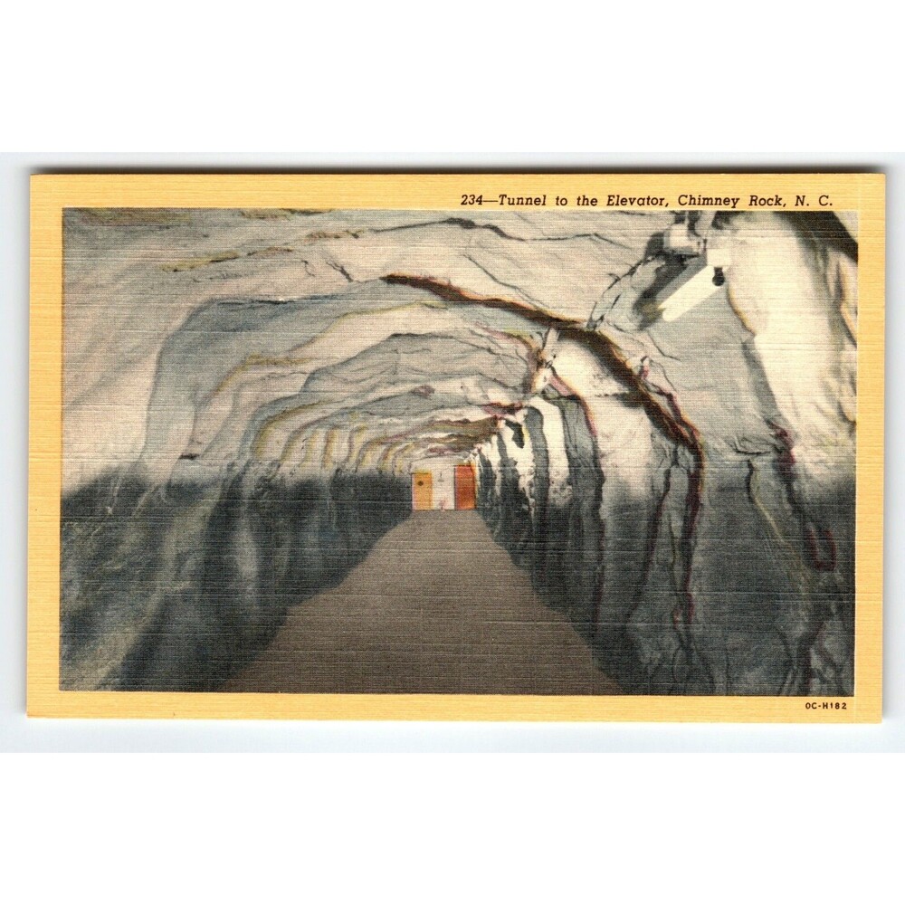 Tunnel To The Elevator Chimney Rock North Carolina Postcard Vintage Linen Unused